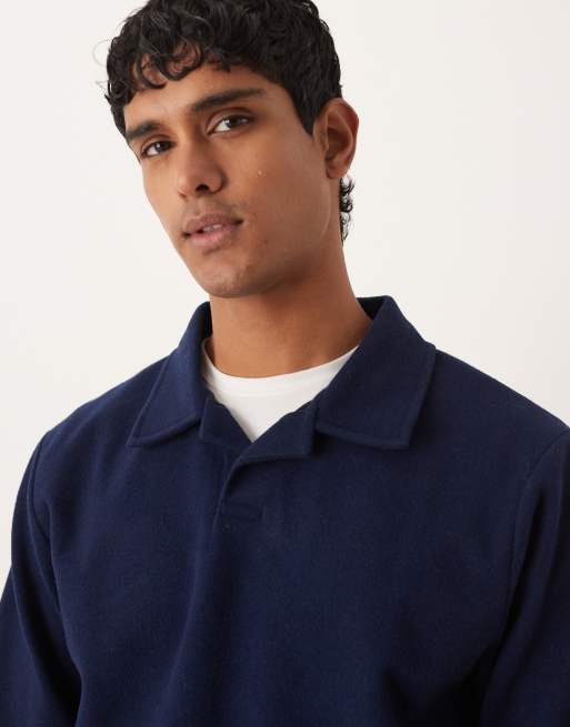 Sudadera azul marino holgada con bajo sobrehilado de tejido efecto lana de ASOS DESIGN, 5 de 5