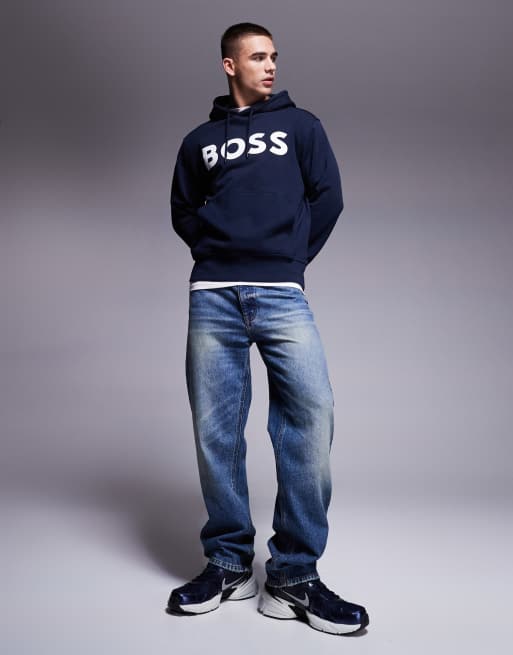 Sudadera azul marino holgada con capucha y logo grande en el pecho Webasic de BOSS Orange, 4 de 4