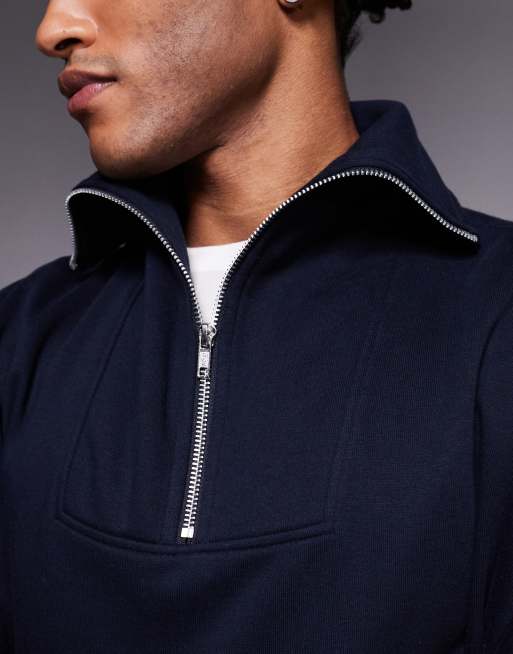 Sudadera azul marino holgada con sisas caídas y cremallera corta de ASOS DESIGN, 5 de 5