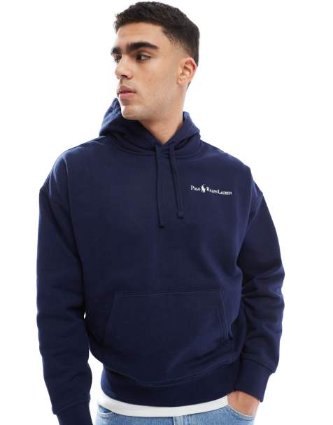 Sudadera azul marino holgada extragrande con capucha y logo de texto y jugador de felpa gruesa de Polo Ralph Lauren - view 1