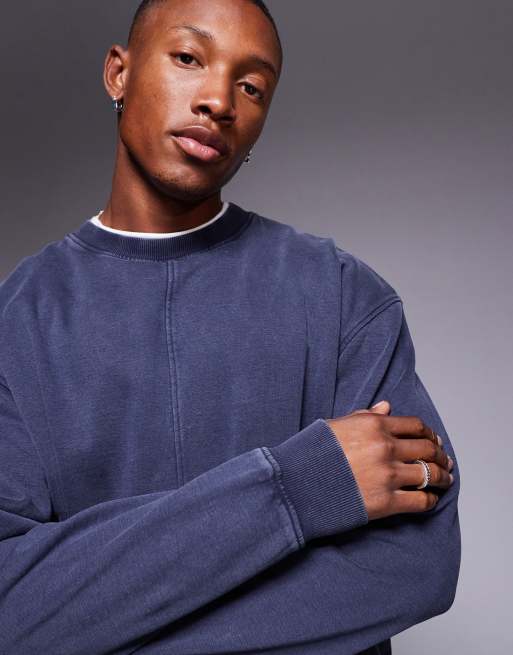 Sudadera azul marino lavado extragrande con detalle de paneles cosidos de ASOS DESIGN (parte de un conjunto)