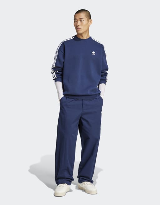 Sudadera azul marino nocturno extragrande con cuello redondo Adicolor de adidas Originals