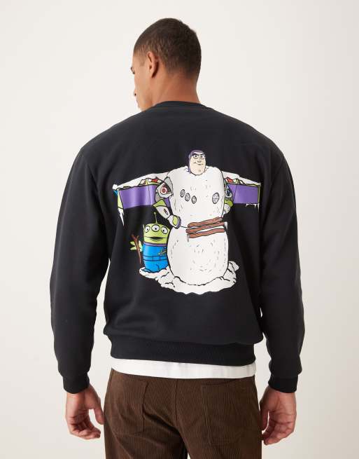 Sudadera azul marino oscuro unisex holgada con estampados de Buzz Lightyear de Navidad de Disney Pixar de ASOS DESIGN, 3 de 4