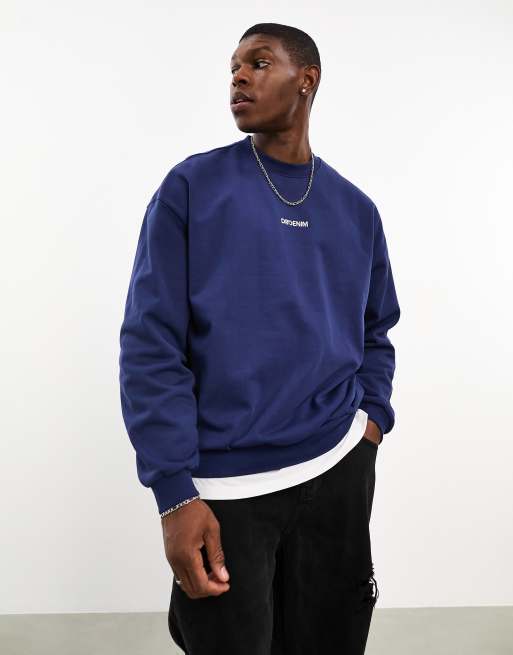Sudadera azul marino suelta con cuello redondo de tejido grueso Kenan de Dr Denim
