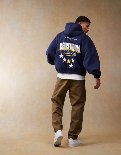 Sudadera azul marino ultragrande con capucha y estampado trasero de ASOS DESIGN - view 1