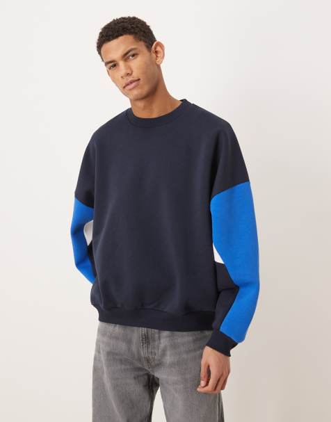 Sudadera azul marino ultragrande con cuello redondo y diseño de panales cosidos de ASOS DESIGN - view 1