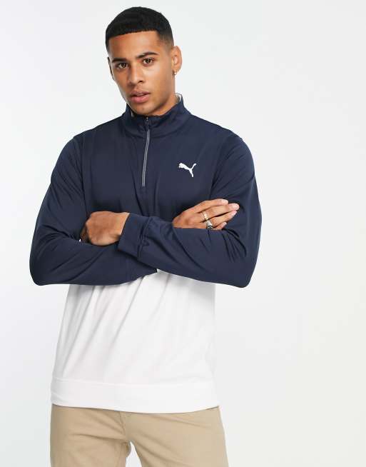Sudadera azul marino y blanca con diseño color block y cremallera corta Gamer de PUMA Golf