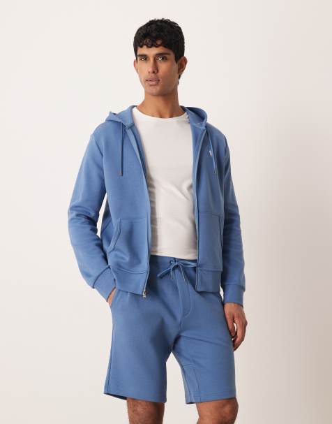 Sudadera azul medio con capucha, cremallera y logo de icono de punto liso doble de Polo Ralph Lauren (parte de un conjunto) - view 1