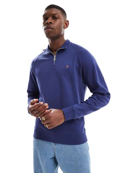 Sudadera azul medio con cremallera corta Jim de Farah - view 1