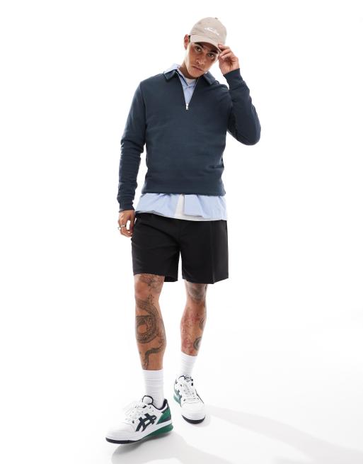 Sudadera azul medio con cuello tipo polo y cremallera de ASOS DESIGN