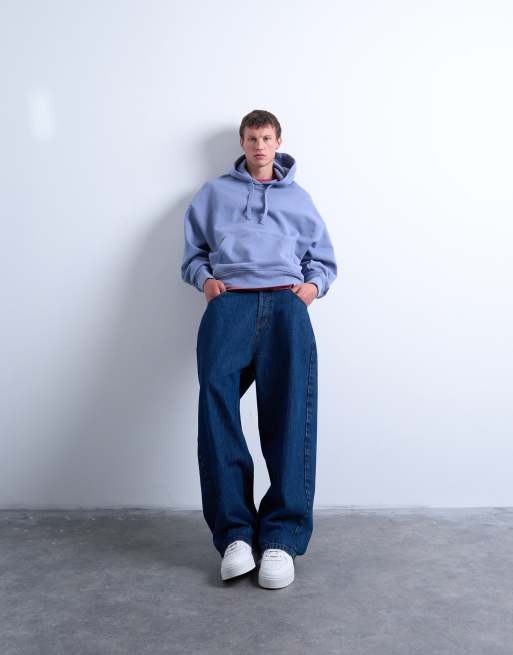 Sudadera azul medio extragrande con capucha de tejido grueso de Topman, 2 de 5