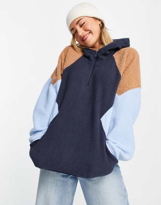 Sudadera azul multicolor con capucha y diseno color block de polar de American Eagle