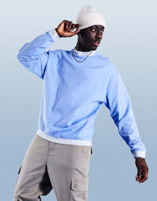 Sudadera azul pastel extragrande con ribetes de grecas alpinas de ASOS DESIGN