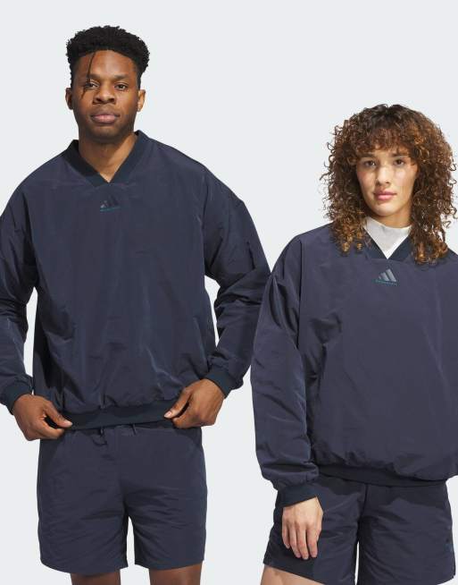 Sudadera azul tinta Aurora unisex con cuello redondo de estilo baloncesto de adidas Performance