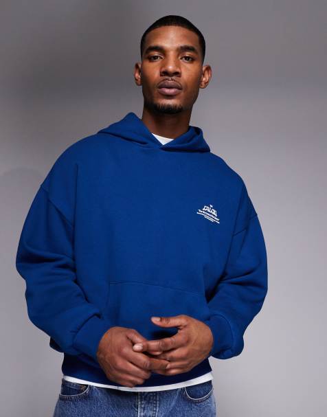 Sudadera azul ultragrande con capucha y estampado de texto de ASOS DESIGN - view 1