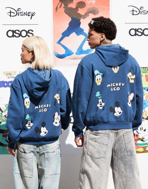 Sudadera azul unisex extragrande con capucha y estampados de Mickey Mouse y sus amigos de Disney de ASOS DESIGN, 5 de 5
