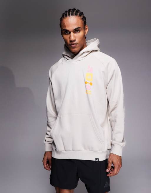 Sudadera beis con capucha y estampado apilado de adidas Training, 3 de 5