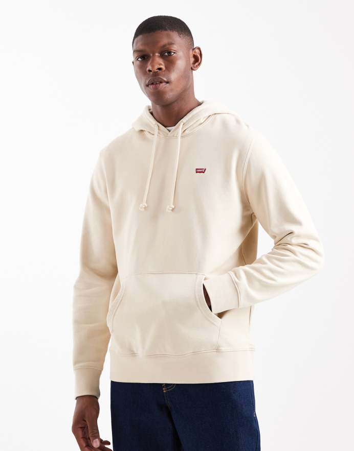 Levi's Sudadera beis con capucha y logo pequeño de ala de murciélago de