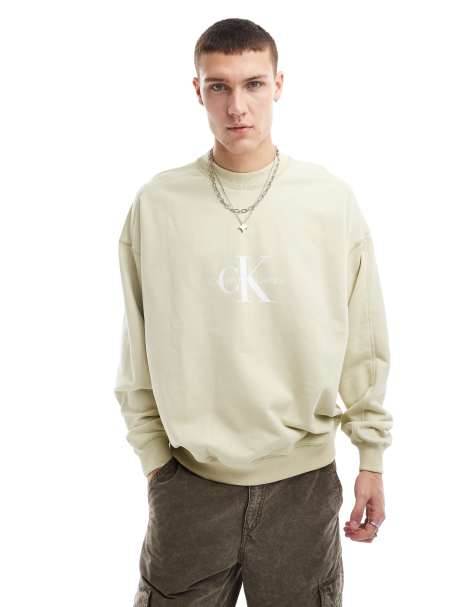 Sudadera beis con cuello redondo y logo de monograma Archival de Calvin Klein Jeans - view 1