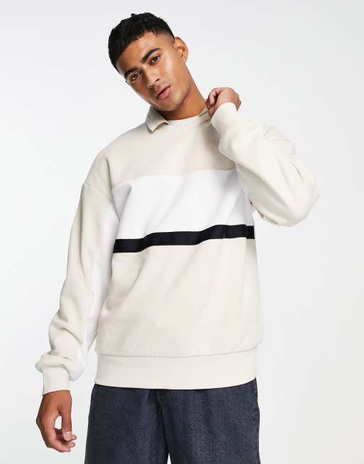 Sudadera beis con cuello tipo polo y paneles en contraste de Jack & Jones Originals 