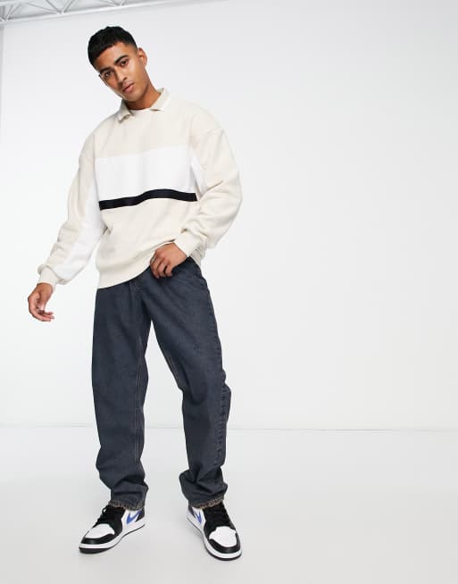 Sudadera beis con cuello tipo polo y paneles en contraste de Jack & Jones Originals , 3 de 4