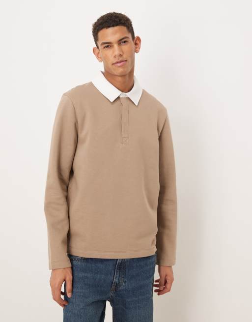 Sudadera beis con cuello tipo polo y solapas en contraste de ASOS DESIGN 