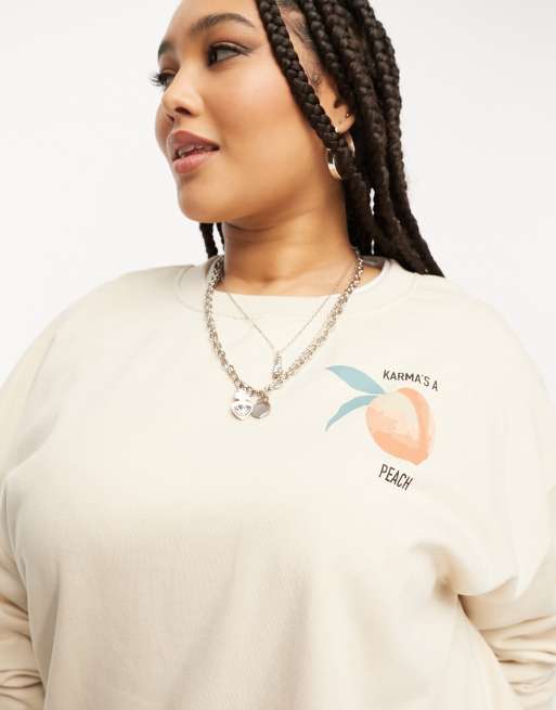 Sudadera beis con estampado gráfico de melocotón de Heartbreak Plus