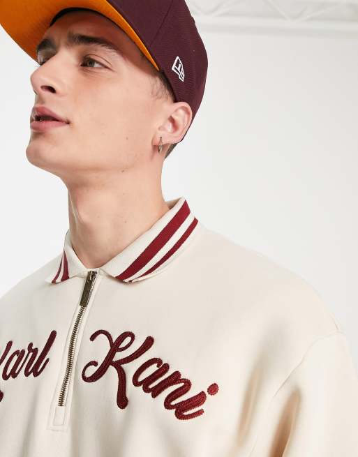 Sudadera beis con media cremallera y logo de firma de Karl Kani, 2 de 4