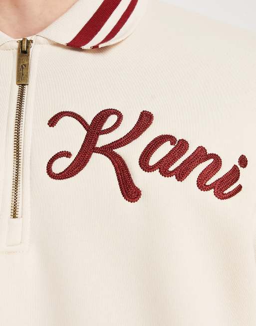 Sudadera beis con media cremallera y logo de firma de Karl Kani, 4 de 4