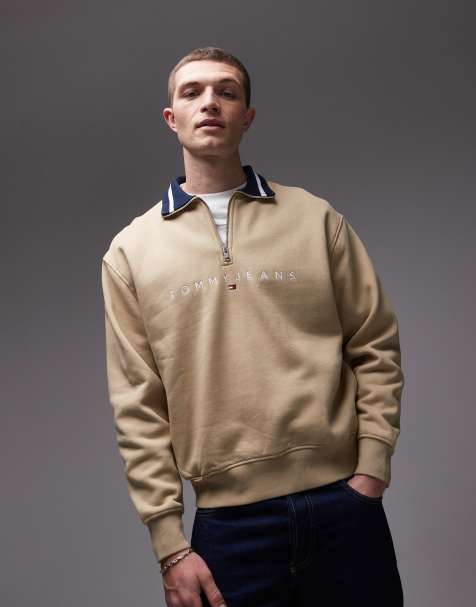 Sudadera beis con media cremallera y logo lineal de Tommy Jeans - view 1