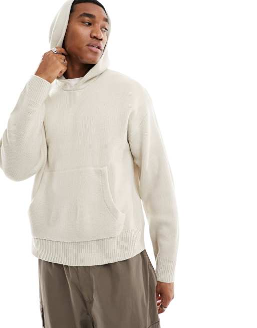 Sudadera beis de corte cuadrado con capucha de punto de Jack & Jones