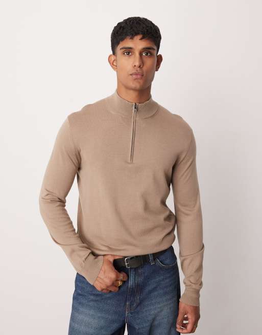 Sudadera beis de corte estándar con cremallera corta de lana de Mango