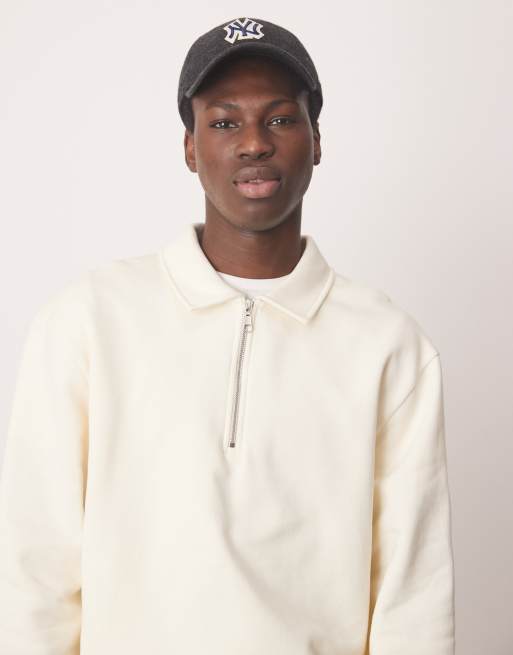 Sudadera beis de corte estándar con solapas y cremallera corta de ASOS DESIGN