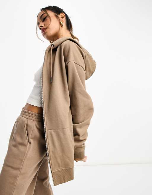 Sudadera beis extragrande con capucha y cremallera de ASOS DESIGN
