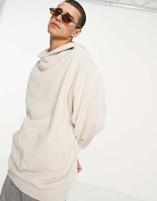 Sudadera beis extragrande con capucha y detalle cruzado en el cuello de ASOS DESIGN