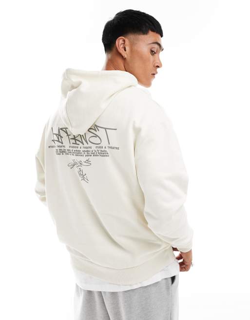 Sudadera beis extragrande con capucha y estampado de grafiti de ASOS DESIGN