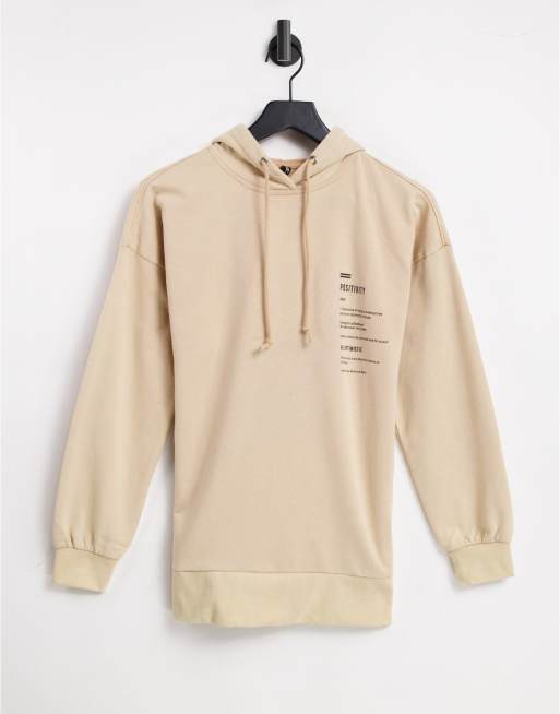 Sudadera beis extragrande con capucha y estampado de Influence