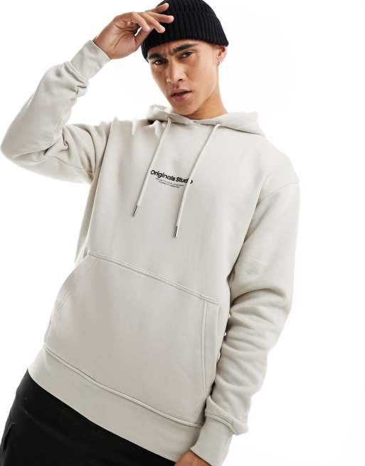 Sudadera beis extragrande con capucha y logo 