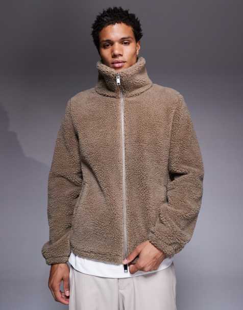 Sudadera beis extragrande con cuello alzado y cremallera de borreguito de ASOS DESIGN - view 1