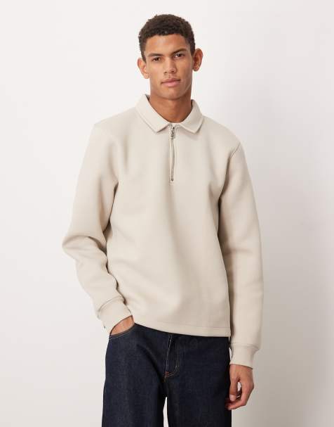 Sudadera beis extragrande con cuello tipo polo y bajo sobrehilado de tejido grueso efecto neopreno de ASOS DESIGN - view 1