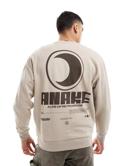 Sudadera beis extragrande con estampado en el pecho y la espalda de ASOS DESIGN