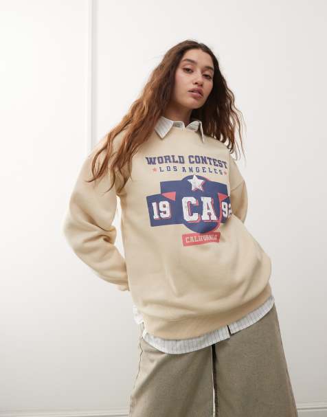 Sudadera beis extragrande con estampado gráfico "1992" de Daisy Street - view 1