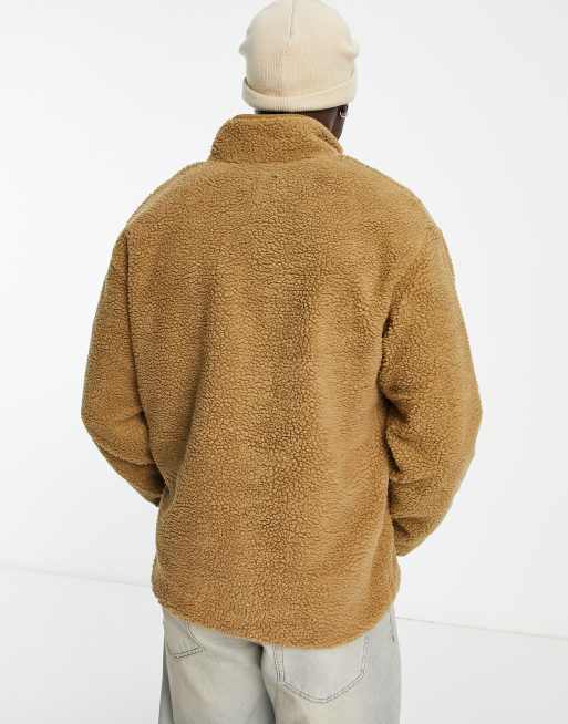Sudadera beis extragrande con media cremallera de borreguito de Selected Homme , 3 de 4