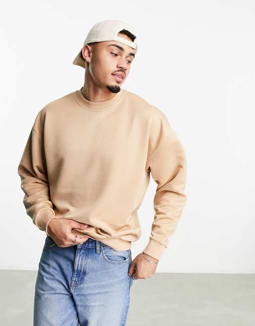 Sudadera beis extragrande con textura guateada de ASOS DESIGN