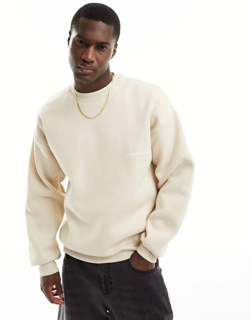 Sudadera beis extragrande de corte cuadrado con cuello redondo de Selected Homme 