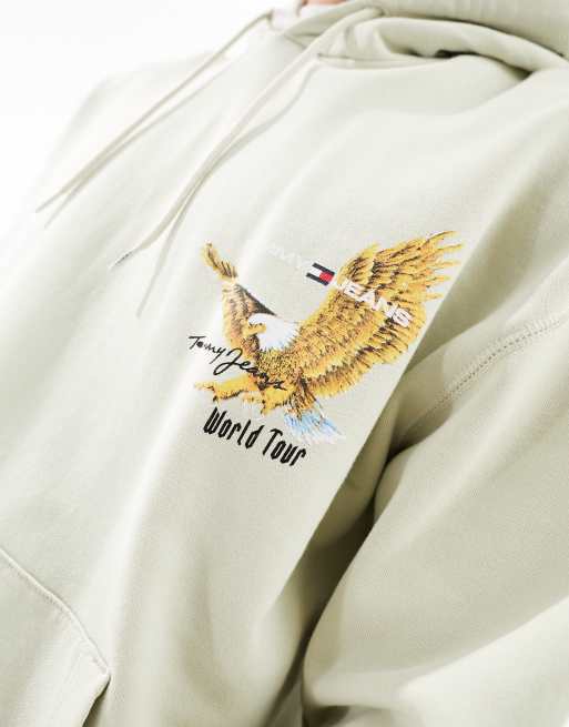 Sudadera beis holgada con capucha y logo de águila vintage de