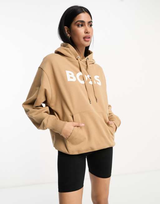 Sudadera beis medio extragrande con capucha y logo grande Econy de BOSS Orange