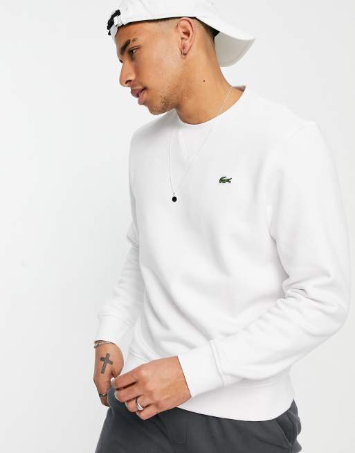 Feudal Estacionario aceptable Sudadera blanca básica con cuello redondo de Lacoste | ASOS