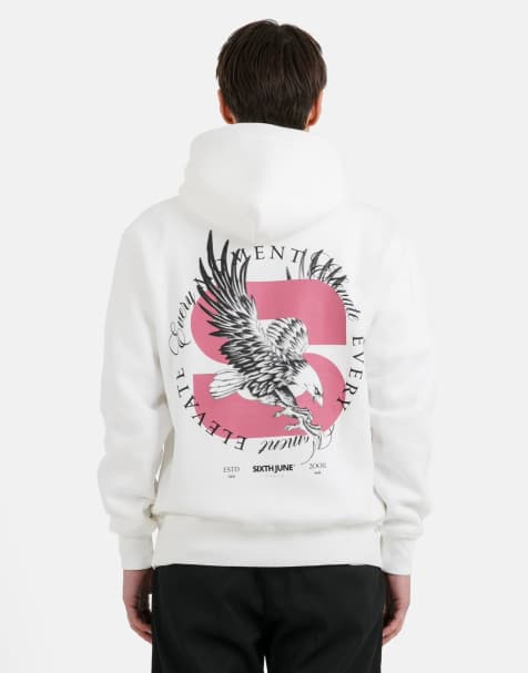 Sudadera blanca con capucha y estampado de águila de Sixth June - view 1