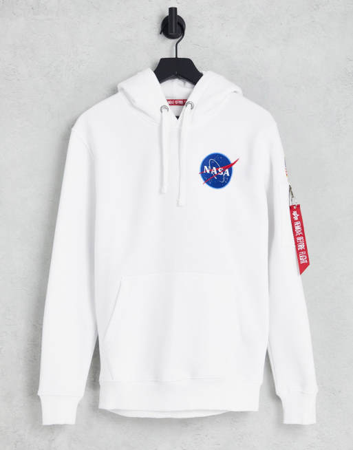 Sudadera blanca con capucha y estampado transbordador espacial de la NASA en la espalda de Alpha Industries | ASOS